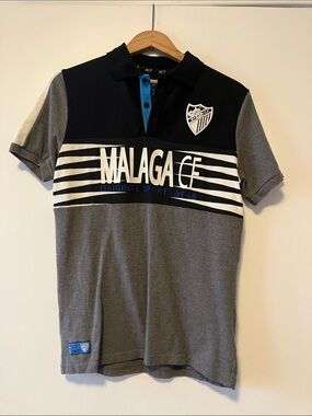 Malaga CF Official Men's Grey & Black Polo Shirt 100 % Cotton
